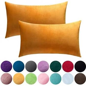 FORTRY Lendenkissenhülle 2er Pack – Weicher Samt, Gelb, 40x60 cm