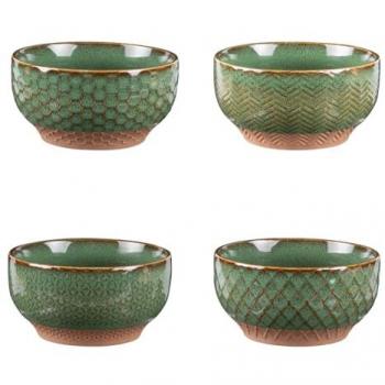 Coffret de 4 coupelles vert en porcelaine Jaspe 12 cm