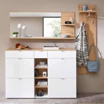 Garderobenset BLISS-36, 3-teilig, weiß matt mit Eiche, inkl. Garderobenpaneel