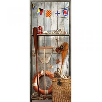 Autocollant porte bord de mer, cabane de pêche, 204 cm X 73 cm