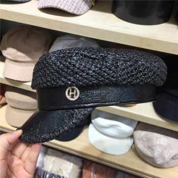 Female PU Leather Baker Boy Hat