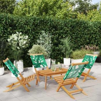VidaXL Garden Folding Chairs 4 pcs Green Fabric and Solid Wood