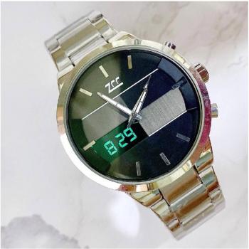 Reloj de Pulsera Zcc 7258 Doble Hora Acero Plata