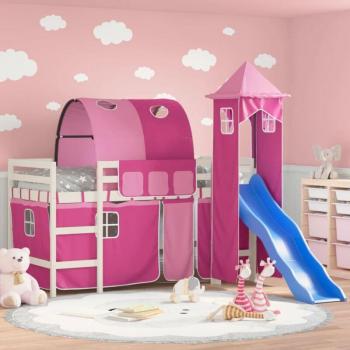 Prolenta Lit Mezzanine Enfant avec Barrière Rose 90x200 Cm