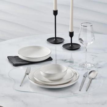 Karaca Streamline New Saturn V2 Platinum Ceramic Plate & Bowl Set – 24‑Piece, 6‑Person Serving