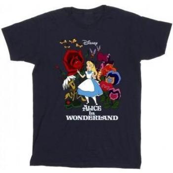 Noche de Alicia: Camiseta Negra con Motivo Floral Infantil