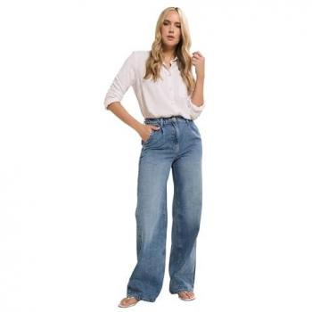 Extended Length Pleated Denim Trousers