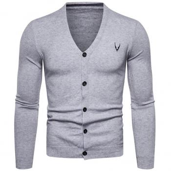 Sweater gris Sliktaa Mens, cardigan slim, tissu respirant, col en V