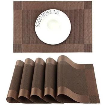 Sets de Table Vinyle Antidérapant Lavable Résistant à la chaleur 45 x 30 CM Brun Lot de 6