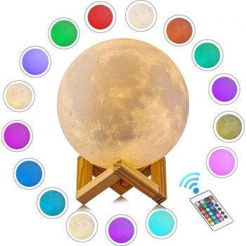Moon Lamp Night Light – 3D Print Moonlight LED Dimmable Touch/Pat/Remote Switch Rechargeable Bedside Table Desk Lamp
