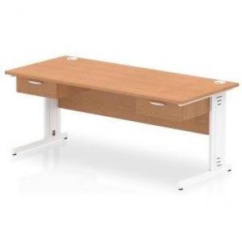 Impulse 1800 x 800mm Office Desk with Oak Top, White Base and Cable Management Tray