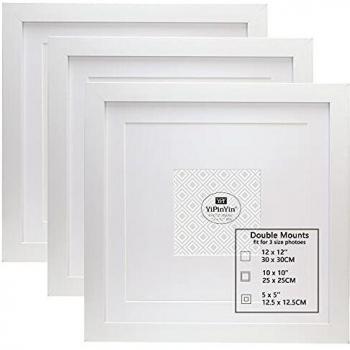 Wall‑Mounted 12×12 White Photo Frame Set (3 Pieces) – Double Mounts