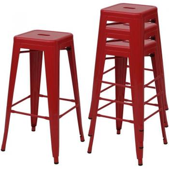 Tabouret de bar métal rouge empilable