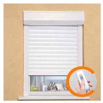 Persiana enrollable eléctrica en PVC blanco 155 cm × 120 cm (recortable)