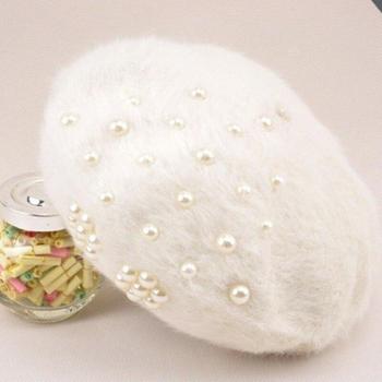 Beret Tricot Blanc Lapin Femme