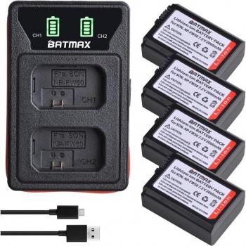 Kit de 4 Batteries NP-FW50 2000mAh + Chargeur Double USB LED pour Sony A6000 A6400 A6300 A6500 A7 A7II A7RII A7SII A7S