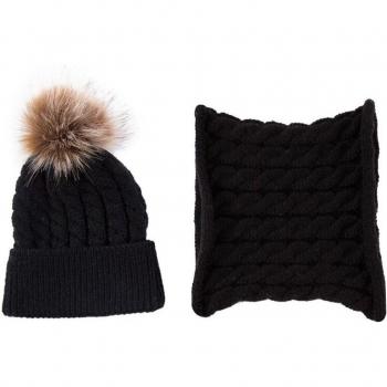 Toddler Knit Beanie with Faux Fur Ball and Neck Gaiter