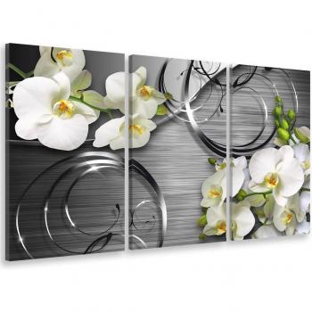 Peinture triptyque orchidées et claviers – 90x60 cm