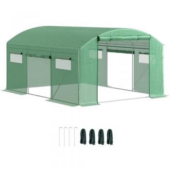 Estructura de Acero Galvanizado Outsunny – Invernadero Túnel PE 6 Ventanas, 3 Puertas