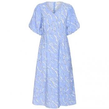 Blue KAFFE Hannah Midi Dress – V‑Neck, Half Sleeves, Size 16