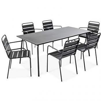 Tavolo da giardino con 6 sedie in metallo grigio