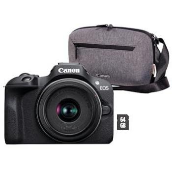 Canon EOS R100 Reise-Kit mit RF-S 18-45mm Objektiv, 24.1MP, 4K Video, Kameratasche und 64GB SD-Karte