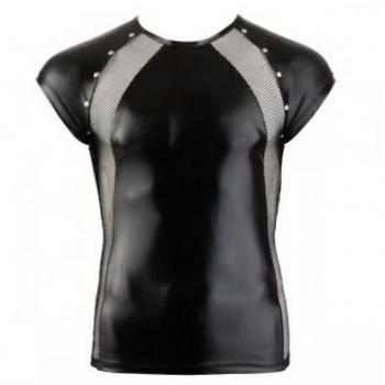 T-shirt mouillé en cuir verni pour homme
