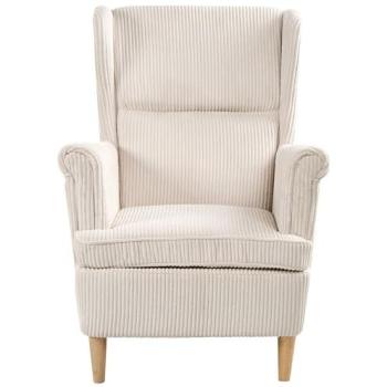 Fauteuil à Oreilles Rembourré en Velours Côtelé Beige