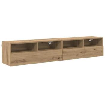 Plateau mural TV – Chêne artisanal, 80 × 30 × 30 cm (double)