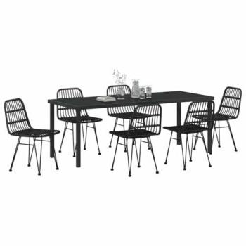 VidaXL 7-Component Black Powdered Steel Garden Dining Set