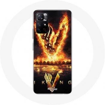 Étui pour Xiaomi Redmi Note 11s 5G Vikings Saison 6 Logo V Épée de Feu Fond Noir