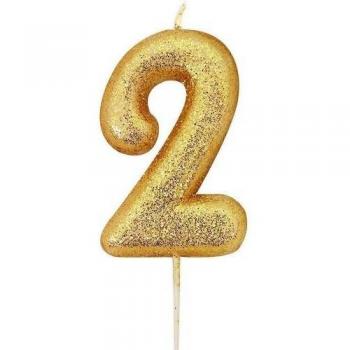 Brillante Vela Oro-Púrpura 2° Cumpleaños con Encanto Metálico