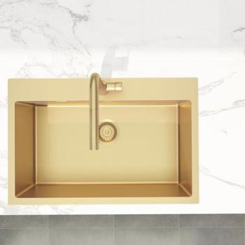 Évier de cuisine inox 304, modèle Timeless, 1 bac, 68x45x21 cm, or brossé PVD