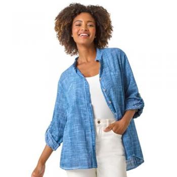 Large Roman Blue Cotton Shirt – Button Through