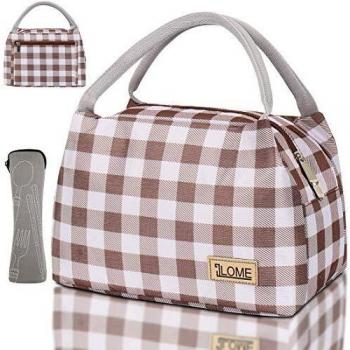 Work Picnic or Travel Lunch Bag (Coffee Plaid)