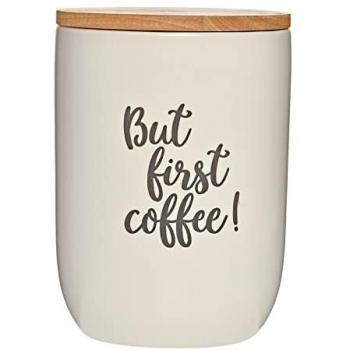Cilio Coffee Culture Vorratsdose 1 L, creme-weiß, Keramik und Eichenholz