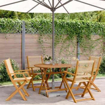 Set da Giardino 5 Pezzi Beige in Polipropilene e Legno Massello