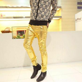 Pantalon de Costumes en Faux Cuir Argent Or pour Chanteurs