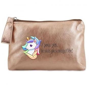 Pochette de maquillage licorne en or
