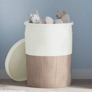 VidaXL Ø37x50 cm Storage Basket with Lid in Brown and White