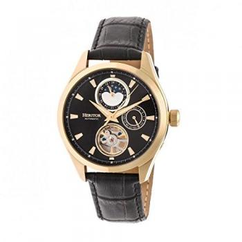 Heritor Automatic Sebastian Semi-Skeleton Leather Band Watch with Date and Moon Phase
