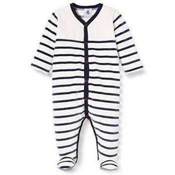 Petit Bateau Kinderschlafanzug 5549201 – Zweiteilig – Unisex – Weiß und Blau – 3 Monate – EU