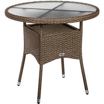 Table d'appoint STILISTA en polyrotin avec plateau en verre 80 cm