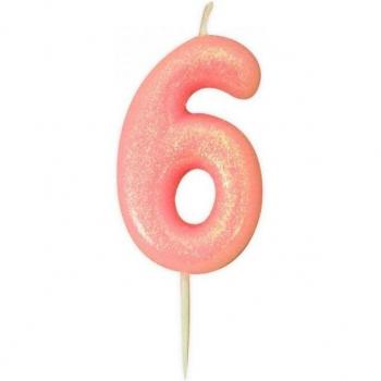 Glittery Pink 6th Birthday Candle Pick