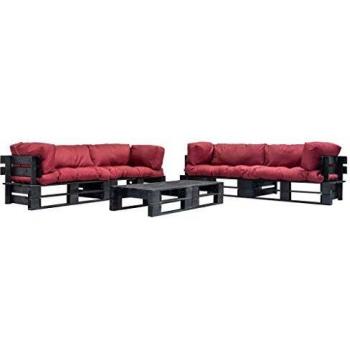 Set Divani da Giardino Pallet 6 pz con Cuscini Rossi in Legno FSC