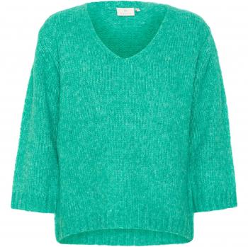 Kaffe Green Melange V-Neck Jumper, Size L, Women's Knitwear