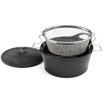 Volcan – Cocotte Ronde Noire 24 cm avec Panier de Friture et Cuisson à l’Eau