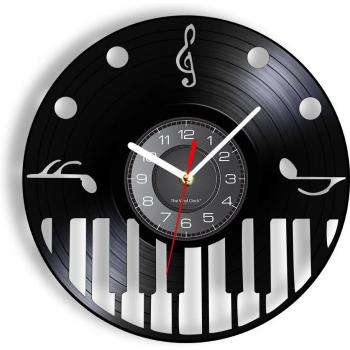 MusicMaster Wall Clock – Piano Keys, Treble Clef, Retro Record