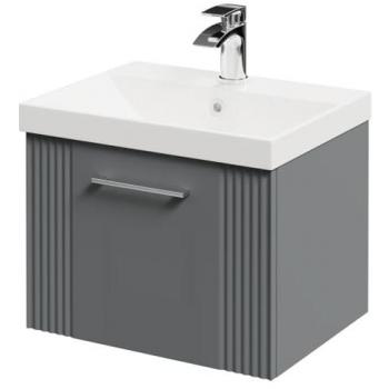 Satin Grey Vanity Unit Wall-Mounted, 500mm | 1 Tap Hole, Slim Edge Basin, Chrome Handle, Single Drawer