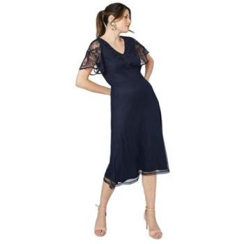 Navy Women's Cornelli V Neck Dobby Midi Dress